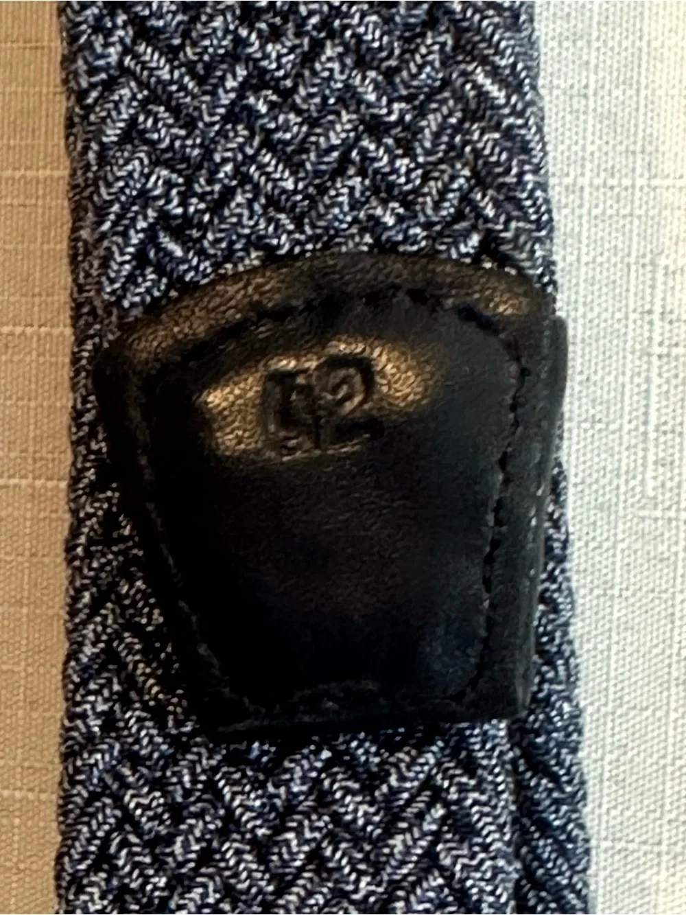 Torino Leather Blue Gray Herringbone Stretch Woven Belt Size 42